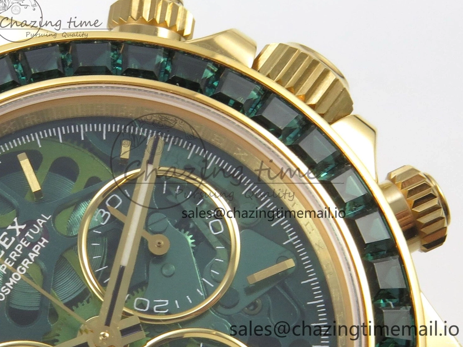 Bezel YG Crystals MPF SA4801 Skeleton Bracelet Custom 40mm Modded Green Dial Daytona on 0427